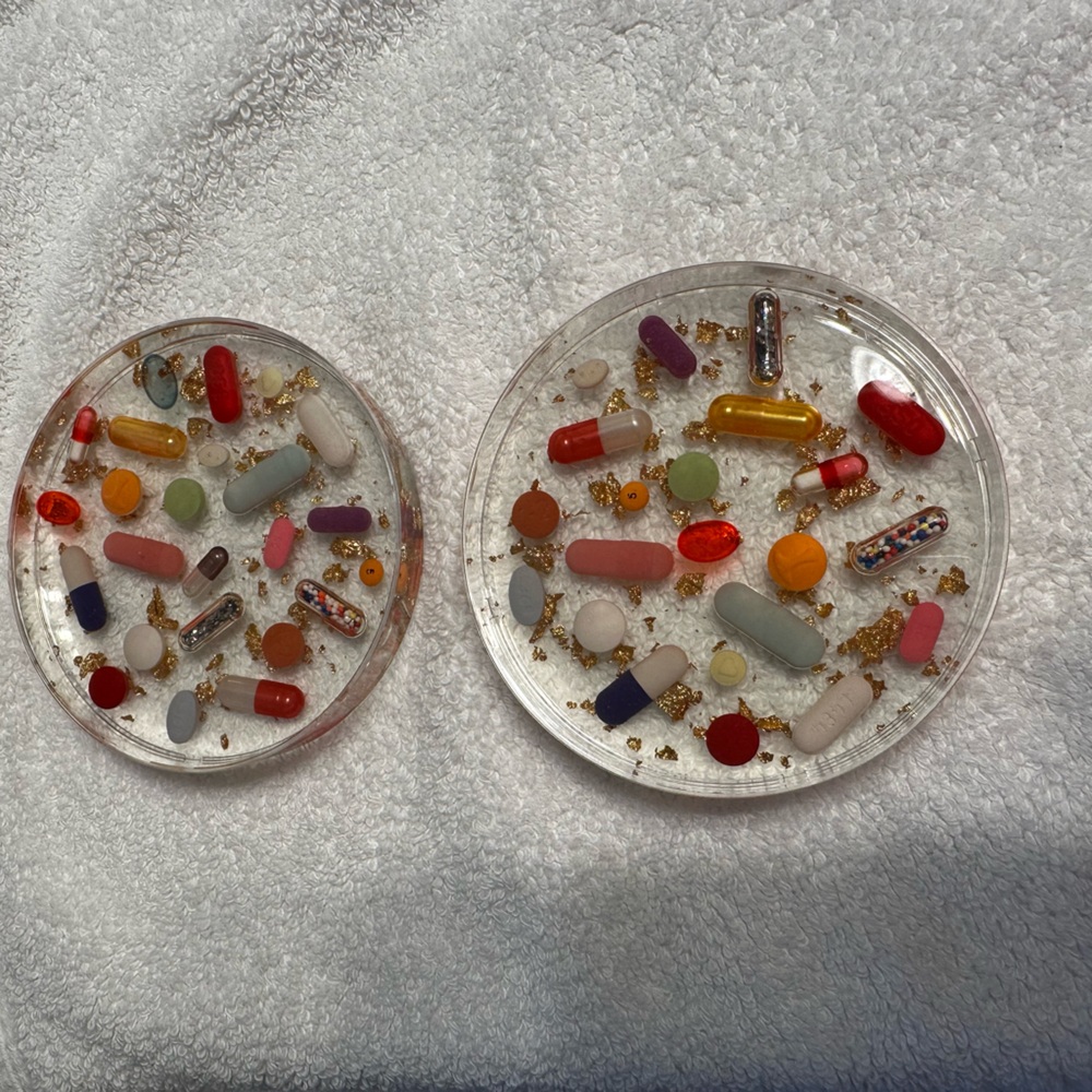 Art By Stephanie Robert’s Pill Petri Coasters with gold flecks - Set of 2